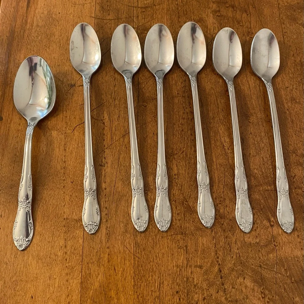 Oneida Fenway Rogers 6 Iced Tea Spoons & 1 Teaspoon Stainless Flatwear